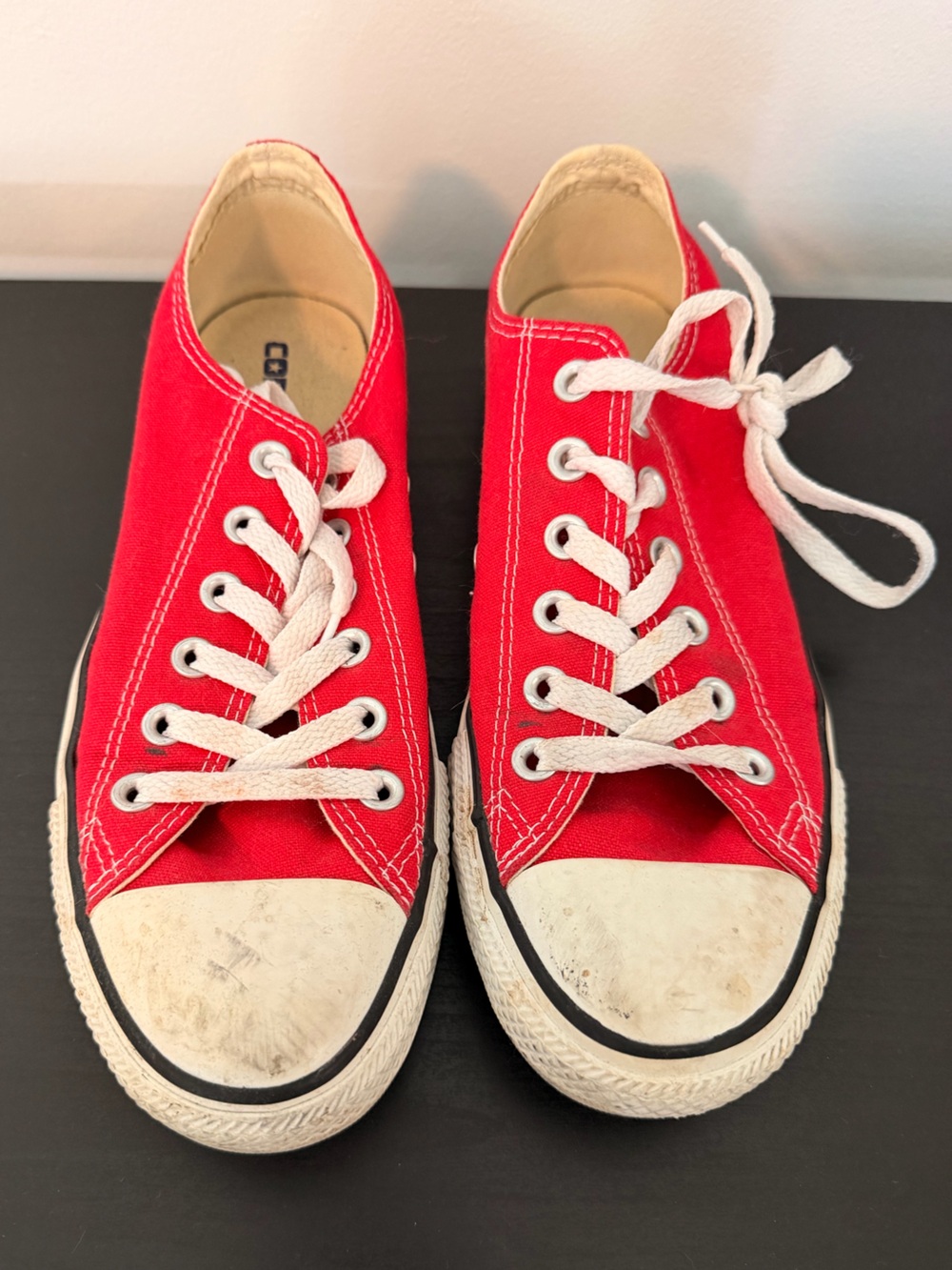 Converse Unisex Red Canvas Sneakers with Cream Interior